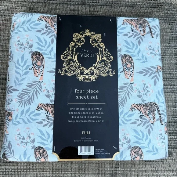 Verdi Tiger Jungle Safari Pattern Palm Trees Polyester FULL Sheet Set 4pc - Picture 2 of 6